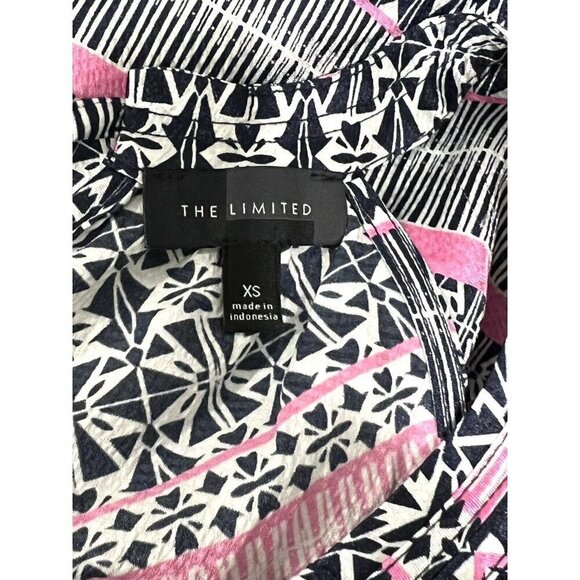 The Limited Mock Neck Tank Blouse Satin Feel Geometric Pink Navy White Size XS - Picture 6 of 12